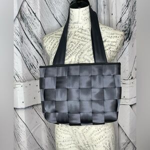 Seatbelt Handbag Tote Zipper Closure Charcoal Gray